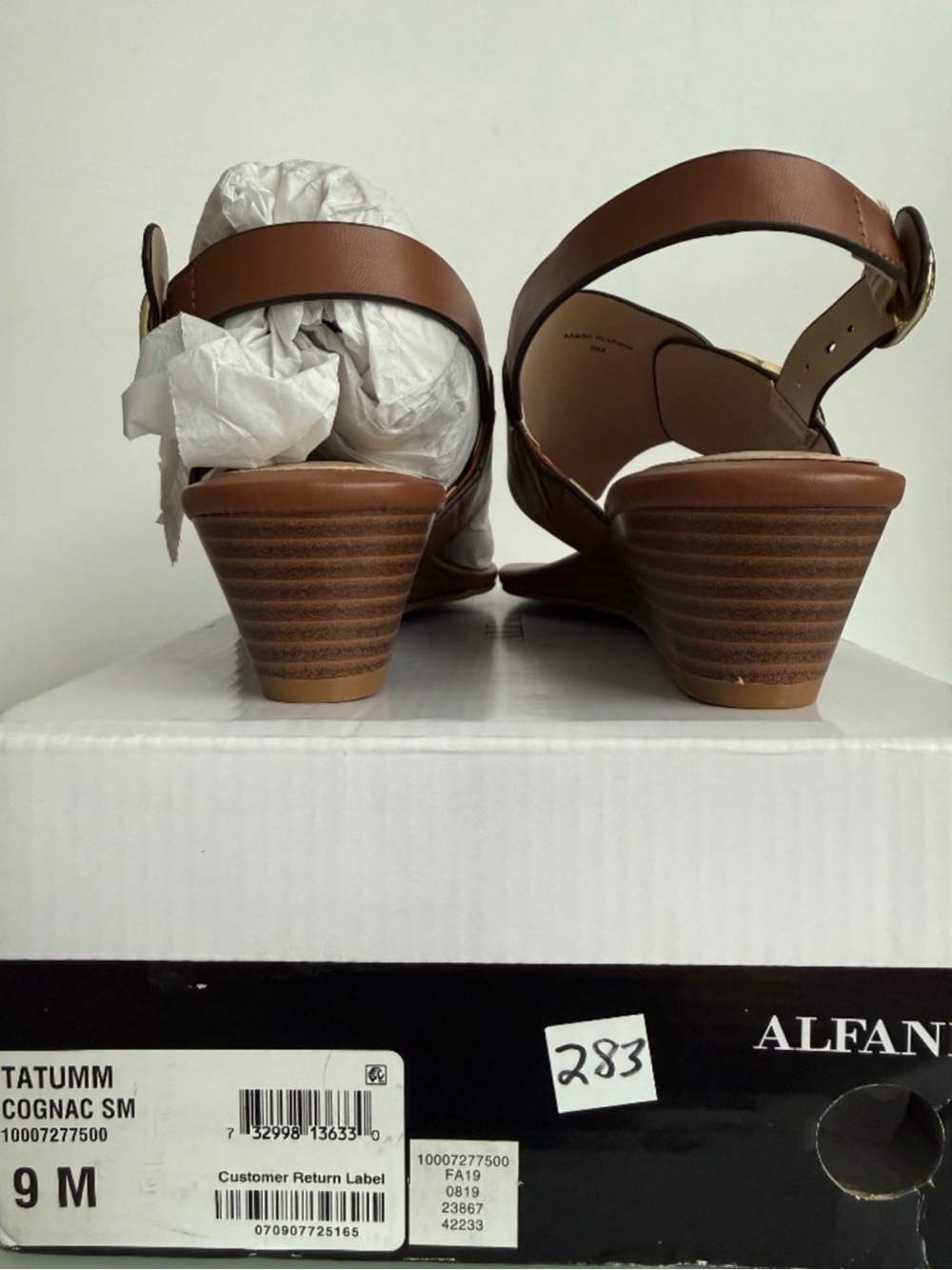 Alfani Tan Leather Wedge Slingback Sandals with Gold Rings - Picture 4 of 5